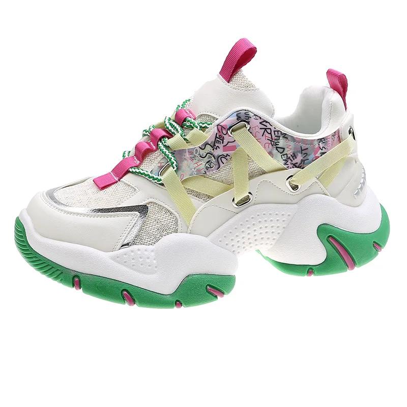 Mesh Breathable Casual Dad Shoes Women's Korean Version Lace Up Wedge Platform Comfortable Sports Shoes Female Running Sneakers