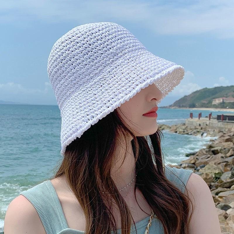 Women's Summer Japanese Style Simple Woven Bucket Hat Breathable Sunshade Straw Hat Beach Vacation Foldable Sun Protection Fisherman Hat