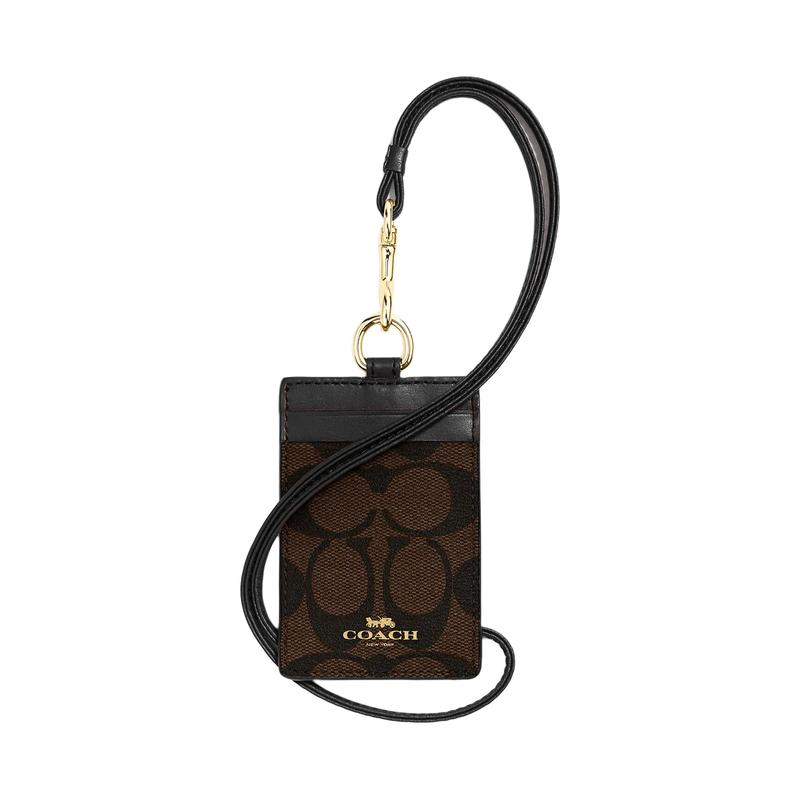 COACH Lanyard 7 presbyopic hanging neck badge badge coated canvas leather card holder women's black brown