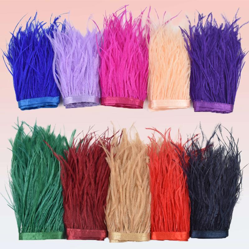 Перья1Метр Белые Страусиные Перья на Ленте 10-15СМ Перьевая Кисточка Бахрома Отделка Боа Швейная Флекос Рукоделие Украшение Одежды