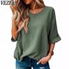 Женские модные повседневные летние весенние однотонные блузки и рубашки с рукавами 1/2 и v-образным вырезом с принтом