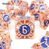 7 шт. оранжево-синие металлические кубики, набор полых металлических многогранных кубиков, подходящий для ролевой ролевой игры, настольной игры, карточной игры