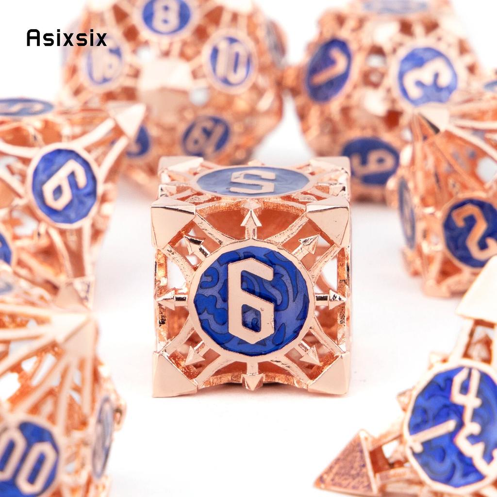 7 шт. оранжево-синие металлические кубики, набор полых металлических многогранных кубиков, подходящий для ролевой ролевой игры, настольной игры, карточной игры