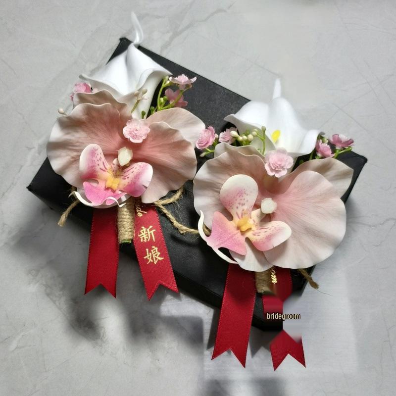 Calla Lily & Phalaenopsis Wedding Corsage Set for Bride, Groom's Parents, Business Meetings.