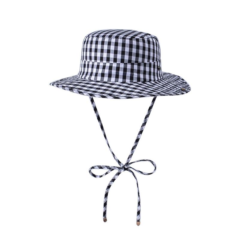 Весенне-летняя шляпа с широкими полями для походов на открытом воздухе, шляпа-ведро с клетчатым ремешком, большой обхват головы, солнцезащитная шляпа, защита от солнца, детская