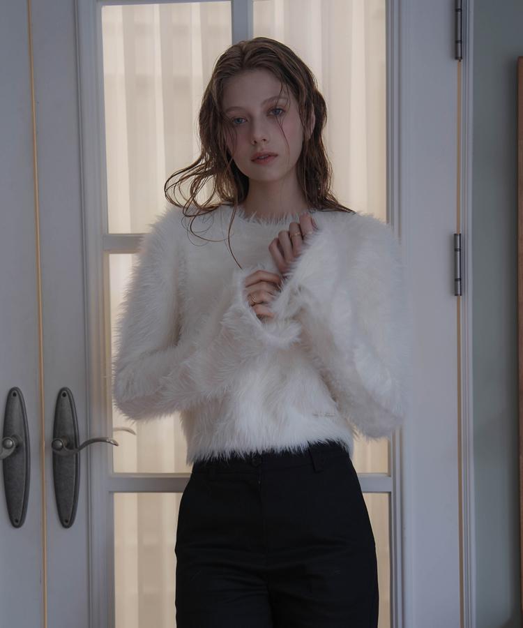 DEHEVE Hairy Flare Sleeve Knit [Ivory]