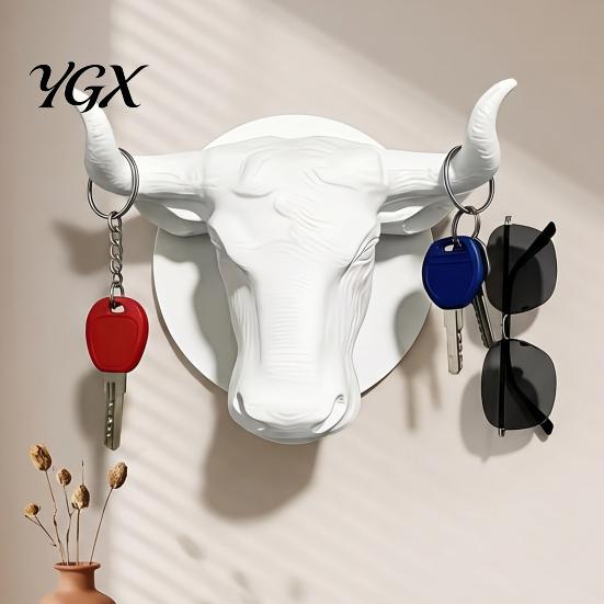 Farmhouse Style Wall Ornament Bull Head Hat Rack, Lightweight Wall-Mount Key Holder, Decorative Coat Modern Black Hook Hook, Retro Animal Hanger