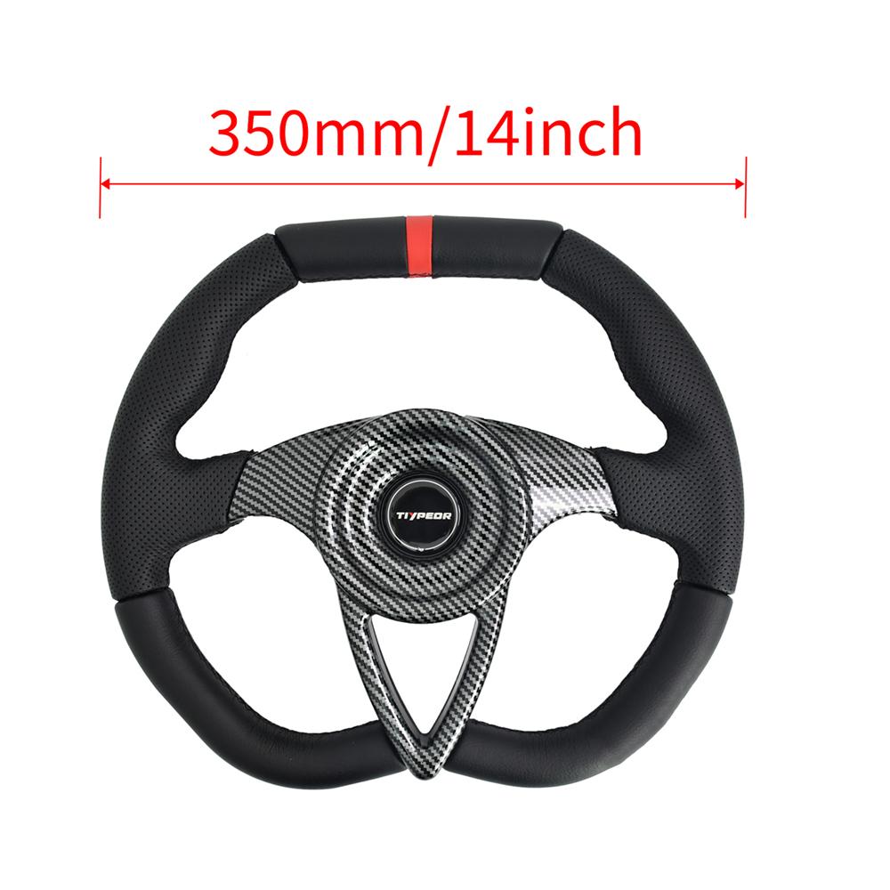 TIYPEOR 350mm Car Steering Wheel Silver Aluminum Carbon Drift Simulation Racing Game Steering Wheel With D-shaped