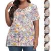 Женская мода повседневная футболка с коротким рукавом и V-образным вырезом большого размера с принтом