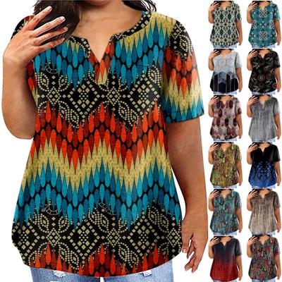 Модная женская повседневная футболка больших размеров с коротким рукавом и круглым вырезом в богемном стиле с карманами