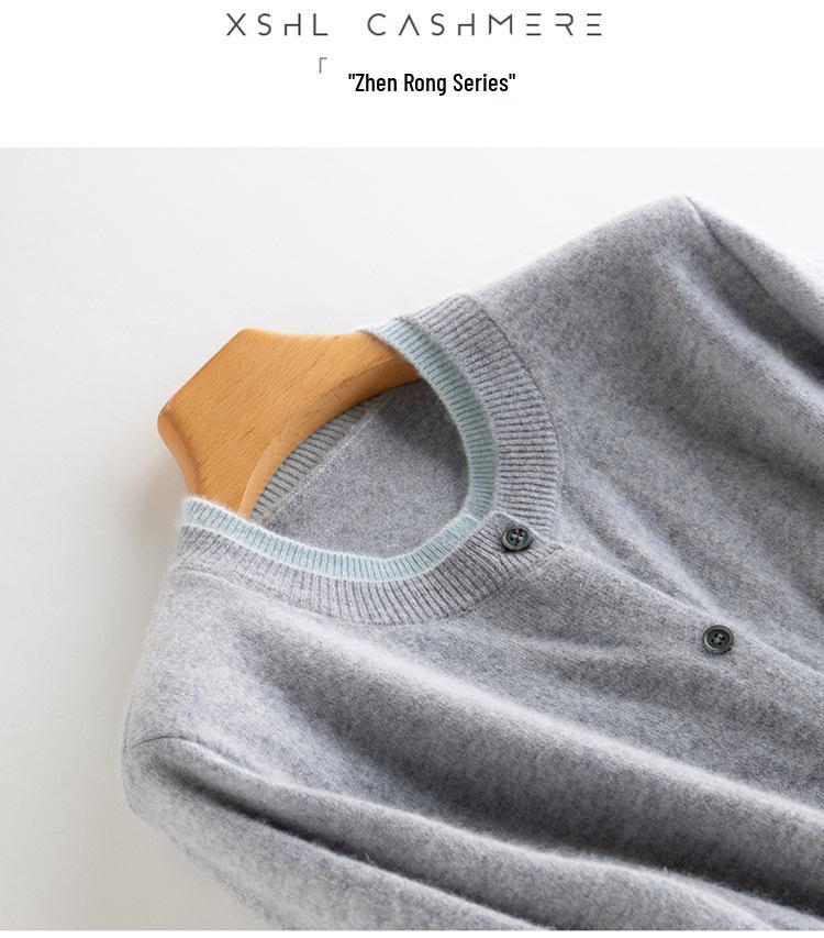 Round Neck Cashmere Two-Piece Women's Cardigan - Color Block Korean Style Loose Sweater.