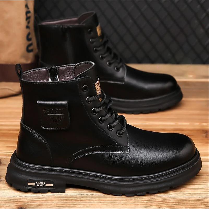 2024 New Martin Boots Men's Autumn and Winter Velvet High-top Men's Shoes British Style Middle-help Men's Tooling Boots 9763