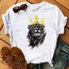 Women Summer T Shirt Lion Print Retro Fashion Short Sleeve Tees Casual Printed Tops