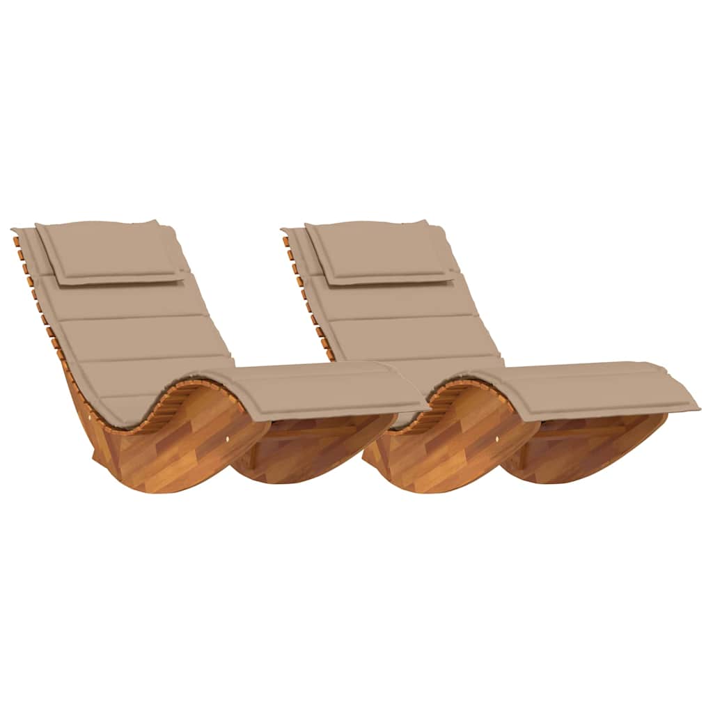 2 Person Sun Lounger with Cushions 2 pcs Brown Solid Acacia Wood