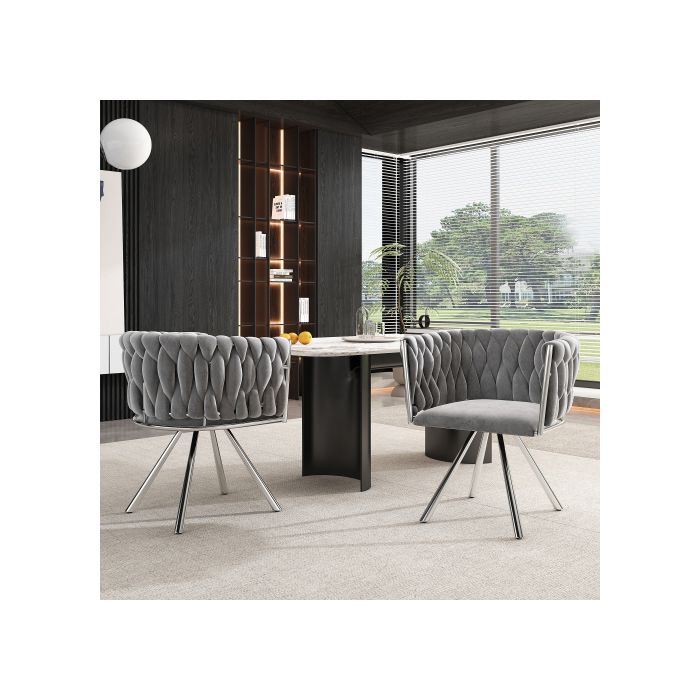 Chaise de salle à manger - MUVOE - Velours gris - Pivotante 360° - Lot de 4 - Design moderne