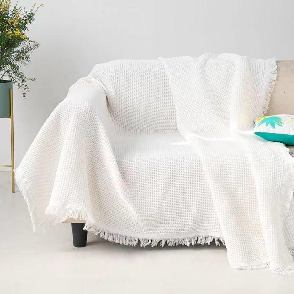 New Nordic Knitted White Sofa Towel Anti-slip with Tassels Throw Blankets Multi-purpose Luxury Bed Sofa Couch