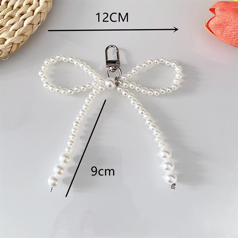 Sweet Bowknot Heart Keychain Pendant Lovely Beaded Hanging Decorations Keyring Charm Phone Lanyard Phone Charm Bag Pendant