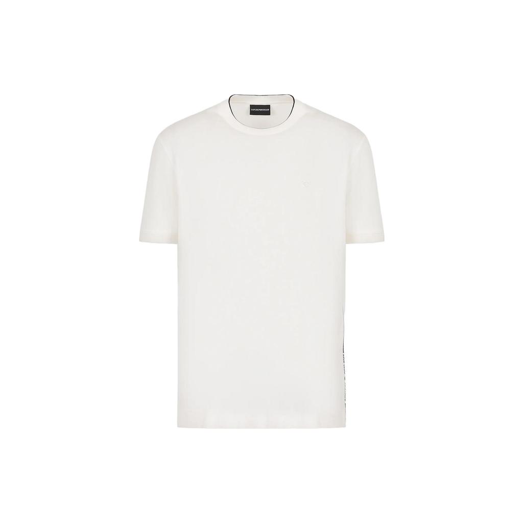 Emporio Armani FW23 Однотонная футболка с логотипом, прямой крой, круглый вырез, короткий рукав, мужские топы, Белый 6R1T871J-UVZ1-01L5