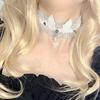 Cyberpunk Gothic Lolita Lace & Rivet Choker with Angel Wings Necklace