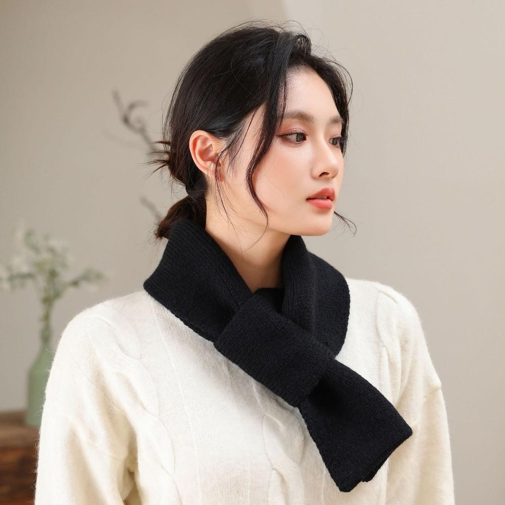 Windproof Knitted Scarf Solid Color Cross Short Scarf Fashion Neck Thermal Warmer Autumn Winter