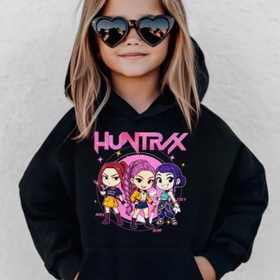Осень Зима KPop Охотники на демонов Принтованные Толстовки с карманами Модные Повседневные Спортивные С длинным рукавом Детские Девочковые Толстовки с капюшоном