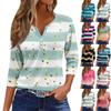 Жен. Футболка Футболка С принтом Пуговицы Рукав 3/4Ежедневно Выходные Мода Классический Топ с v-образным вырезом Обычный