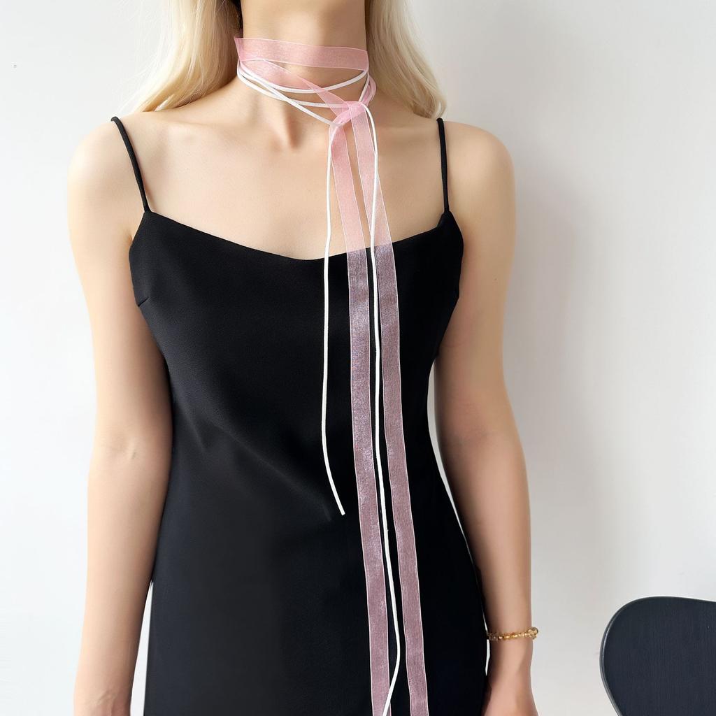 New Lace Layered Necklace Thin Ribbon Silk Scarf Women'S Simulated Silk Long Strip High-End Waist Belt Handmade DIY Ribbon