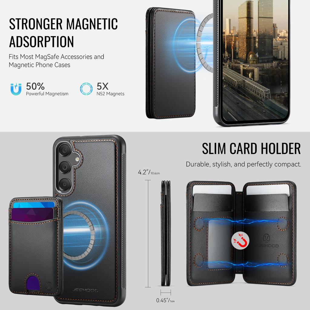 For Samsung Galaxy A16 4G/Galaxy A16 5G Magnetic Case JEEHOOD J10 Leather Back Phone Cover with Detachable Card Holder Kickstand