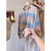 Contrasting Color Stripes Sweet Raccoon Fleece Sweater Women's New Loose and Versatile Outer Wear Knitted Sweater Top Women