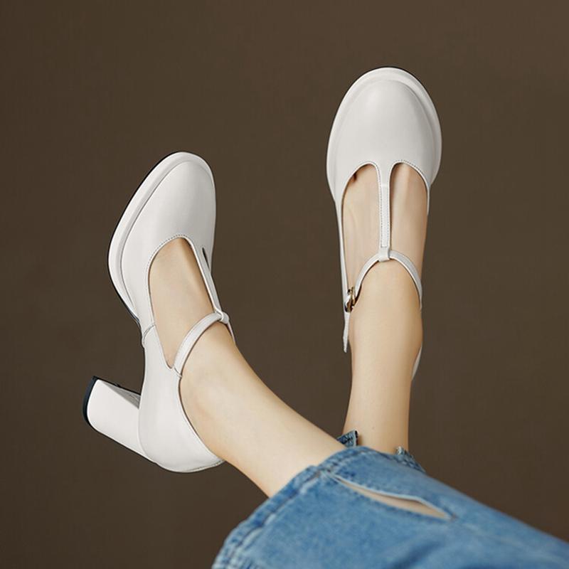 Мода НОВЫЕ Весенние Женские Туфли Натуральная Кожа Женская Обувь Круглый Носок Массивный Каблук Туфли Супер Высокий Каблук Мэри Джейн Обувь Ручной Работы