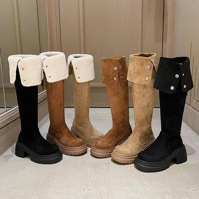 Женские длинные ботфорты на высоком каблуке с флисовой подкладкой для осени/зимы