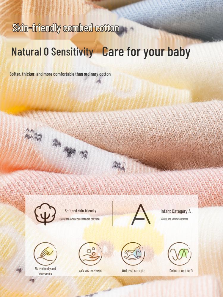 Xiyu Jia Осенне-зимние детские носки - Хлопок гребенной пряжи класса А, Цветной блок, 3D мультяшный дизайн для мальчиков и девочек