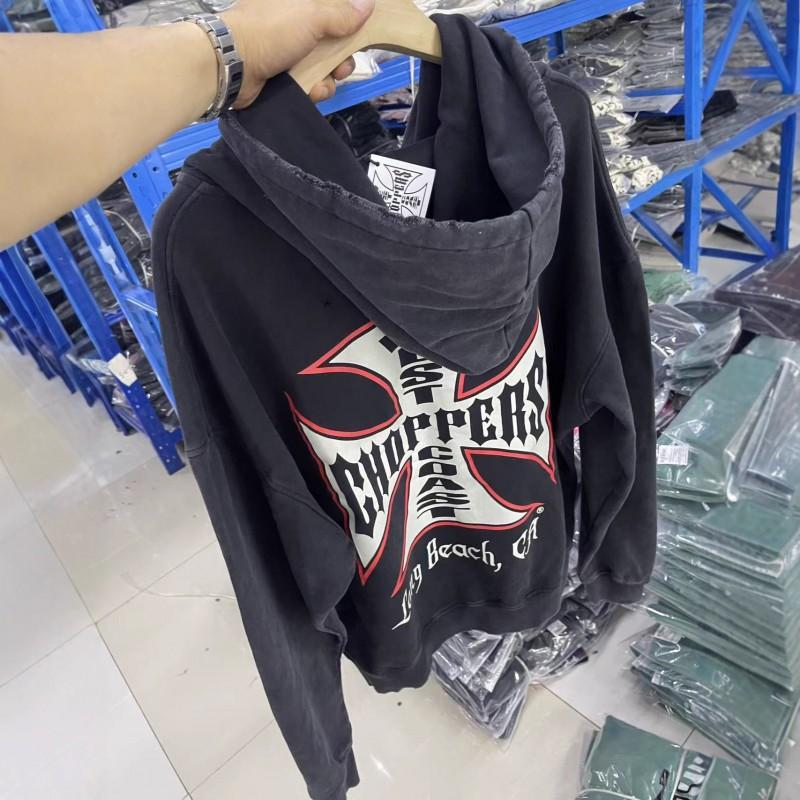 West Coast Choppers Винтажная потертая толстовка на молнии с Железным Крестом Унисекс Уличная одежда Хлопковая толстовка Оверсайз