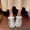 Роскошные блестящие меховые тапочки женские теплые модные туфли-мюли женские 2025 трендовые хлопковые туфли зимние туфли с открытой пяткой зимние ботинки Botas De Mujer