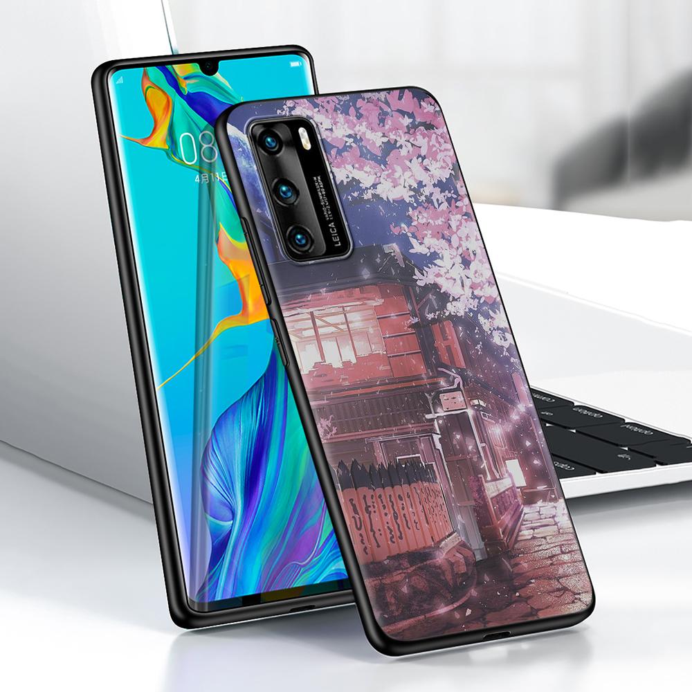 Plum Cherry Blossom Girl Case for Huawei P30 P Smart Z P40 Lite E P20 Y6 Y7 Y9 2019 Honor 8X Play 9A 50 20 Pro Black Soft Cover