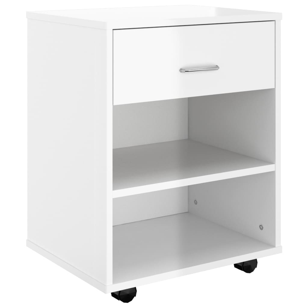 Rolling Cabinet High Gloss White 46 x 36 x 59 cm Particleboard