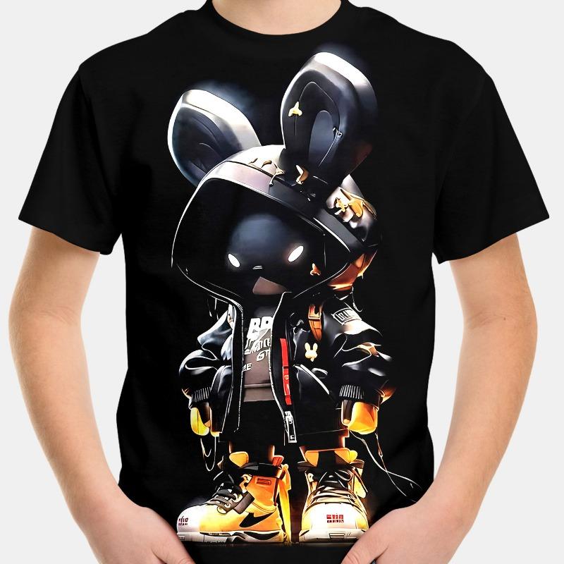 Черная повседневная футболка с коротким рукавом и 3D цифровой печатью для детей