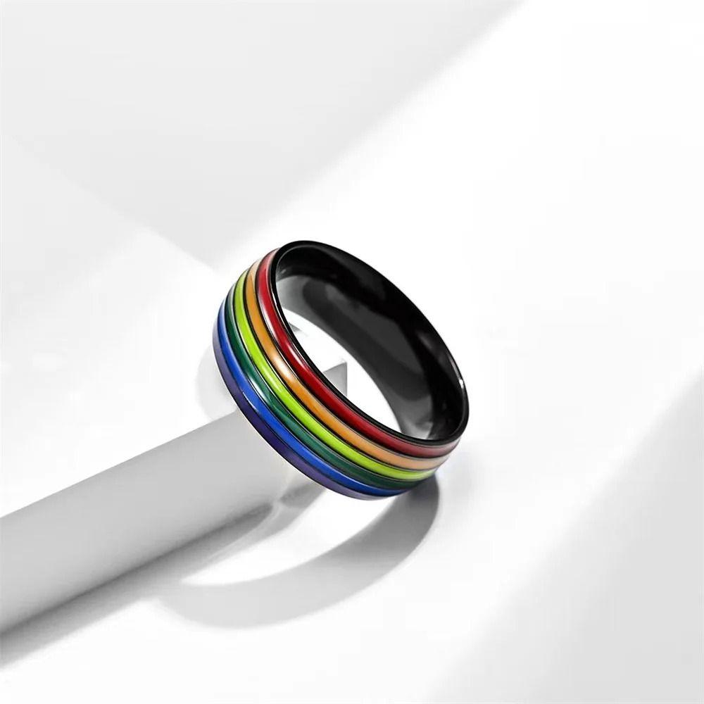 Stainless Steel Multicolour Rainbow Rings Enamel Finger Knuckle Bands Unisex Couple Rings  Woman