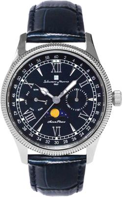 Часы Moon Phase Multi Calendar 5 ATM Water Resistant Business Formal Leather Belt Limited Model Silver Blue [Salvatore Mara] Men's SM24110-SSBL