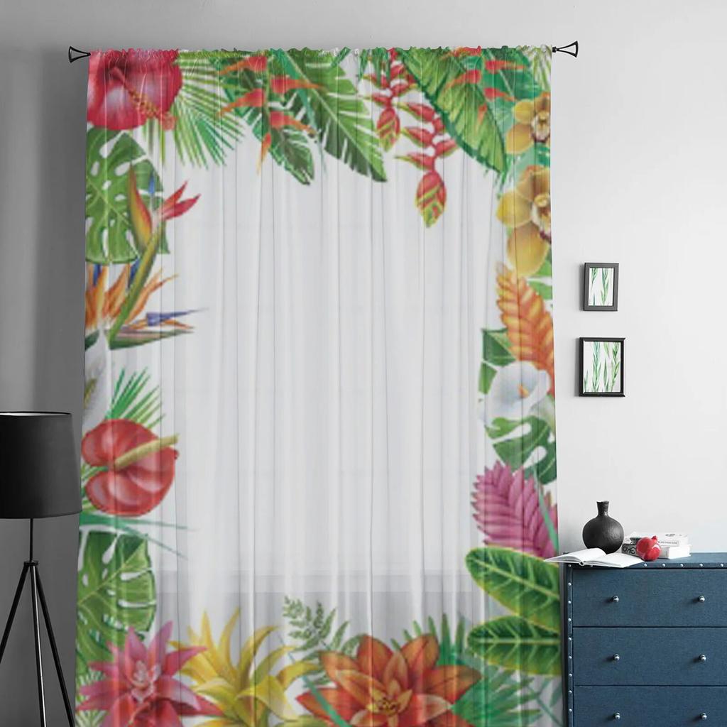 Tropical Plants Sheer Window Curtains for Living Room Girl Bedroom Tulle Curtains Kitchen Veil Chiffon Drapes