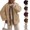 Women's Warm Winter Coat Collarless Casual Long Sleeve Button Plush Lamb Suede Jacket Coat