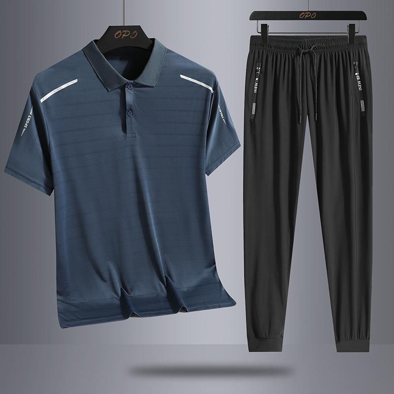 Футболка с короткими рукавами, шорты, комплект поло для льда, комплект из двух предметов, мужской летний комплект из двух предметов
