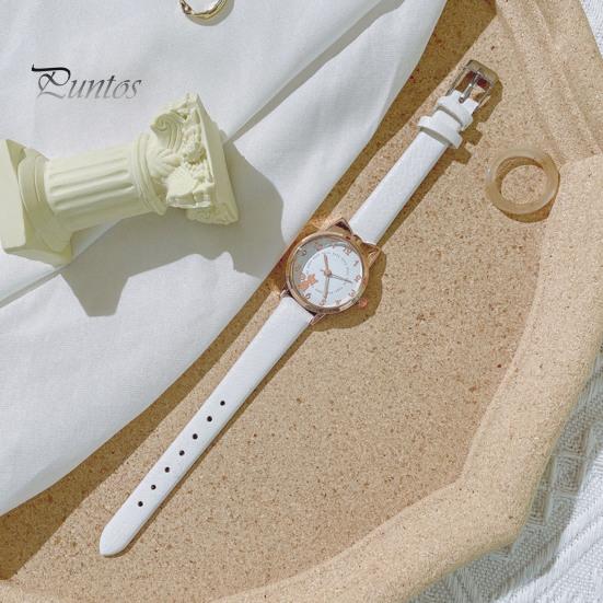 1 комплект, женские часы, браслет со звездой и луной, мультяшный кот, бант, круглый ремешок из искусственной кожи, точные кварцевые наручные часы для девочек и студентов, модные украшения на день рождения