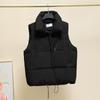 Womens Short Puffer Vest Loose Fit Warm Sleeveless Down Cotton Jacket With Zipper Pockets