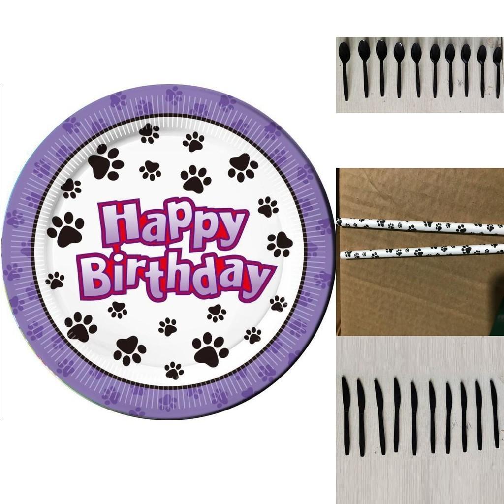 Dog Paw Party Kit Whimsical Pet Themed Plates Cups Napkins And Balloons