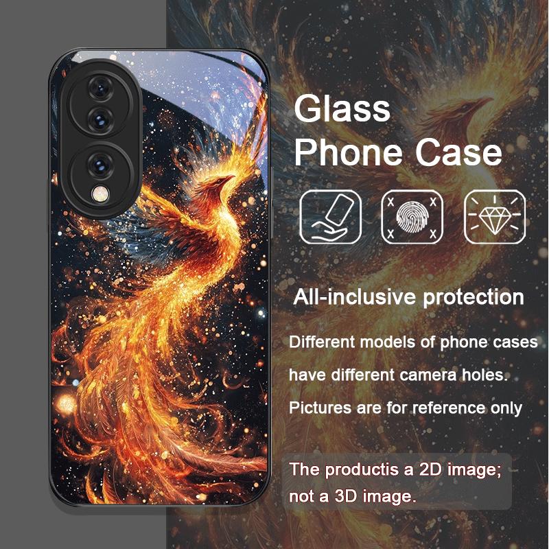 Эстетичный Чехол из Закаленного Стекла с Узором Перо Феникса Огня для Huawei Nova 13 Pro 12 11 SE 10 P60 P40 Mate 40 50 60