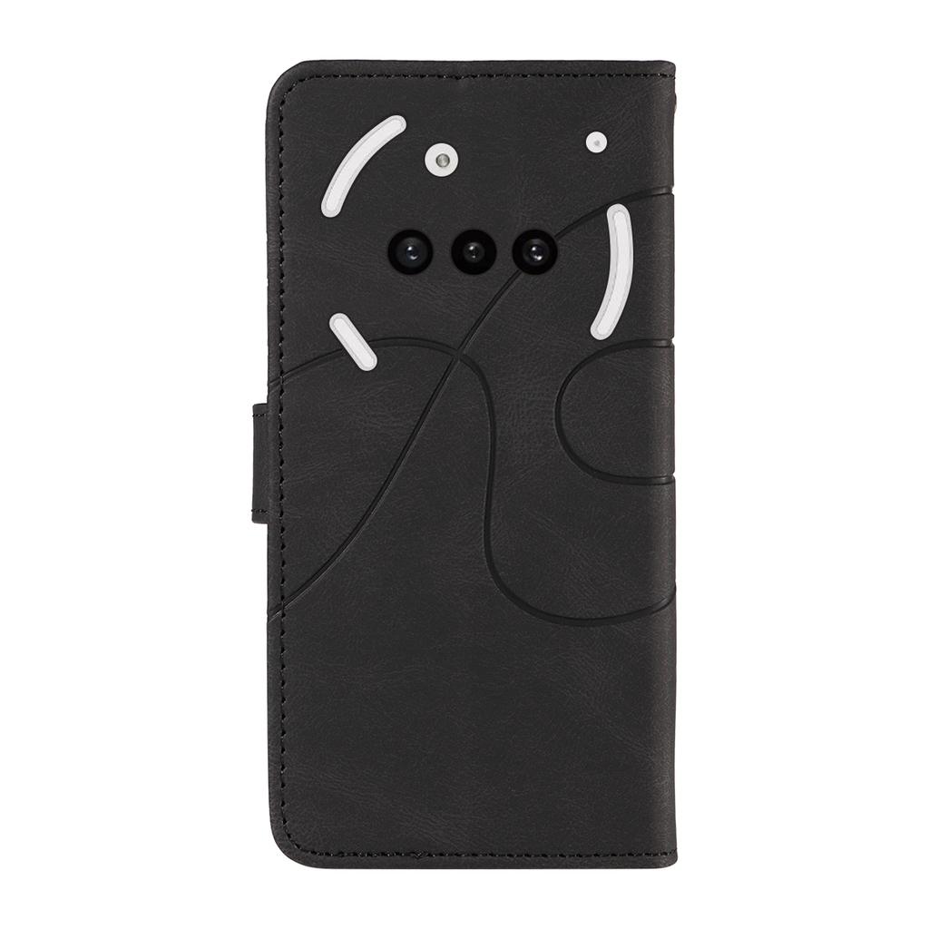 For Nothing Phone (3a) Wallet Case Leather Phone Cover Stand with Curved Line Design -  Black