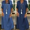 Summer Denim Dress For Women Casual Spring Blue Maxi Dresses V Neck Half Sleeve Plus Size Long Dresses With Slit