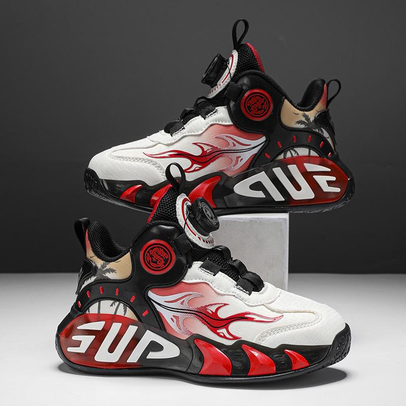 Children's basketball shoes Boys and girls sports shoes Friction sound Four seasons new leather breathable lightweight training shoes