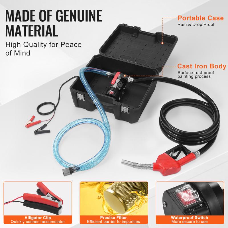 SucceBuy Fuel Transfer Pump 12V DC 10 GPM 1/4 HP Portable Electric Diesel Transfer Pump with Automatic Shut-Off Fuel Nozzle Box